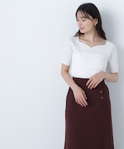 ラグランハートネックニット