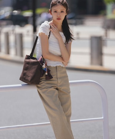 カラーワイドストレートツイルパンツ