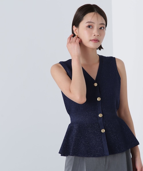 NATURAL BEAUTY BASIC ツイーディーペプラムニットジレ ツイーディーペプラムニットジレ｜ナチュラルビューティー