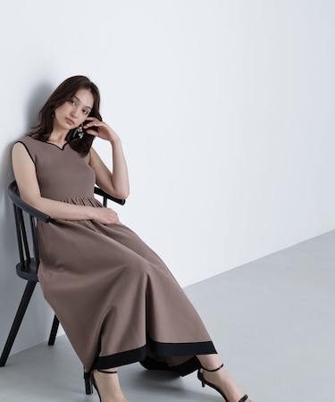 バイカラーニュアンスネックニットワンピース