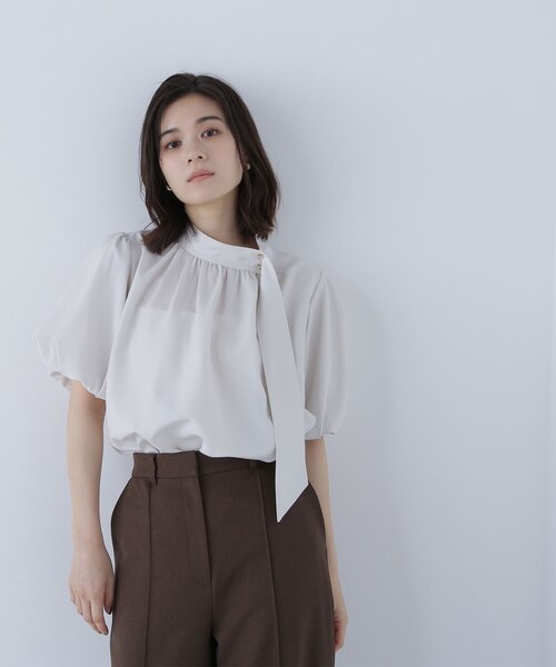 リネンライクサイドタイブラウス　S サイズ リネンライクサイドタイブラウス｜ナチュラルビューティーベーシックの