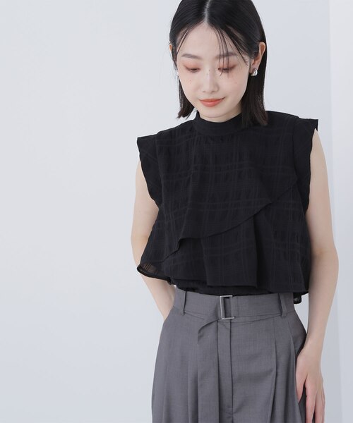 サッカーチェックラッフルブラウス｜ナチュラルビューティーベーシック