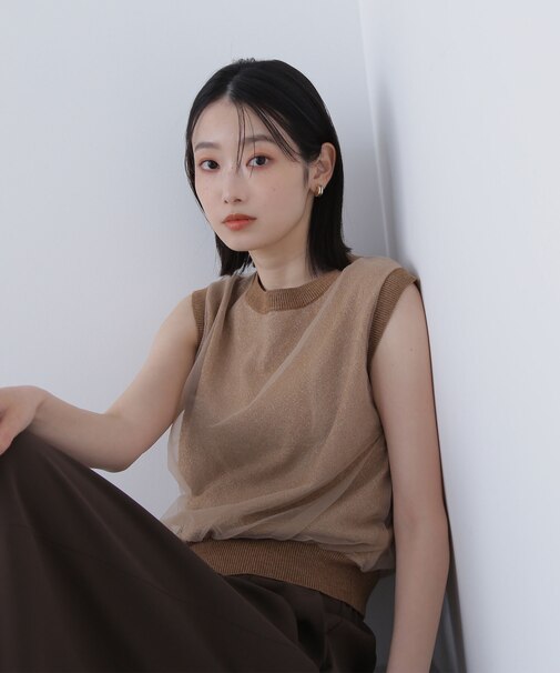 チュールレイヤードニット