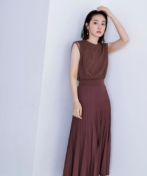 チュールドッキングニットワンピース