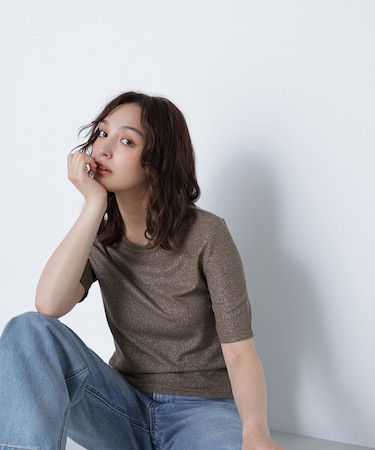 ラメリブカットソー