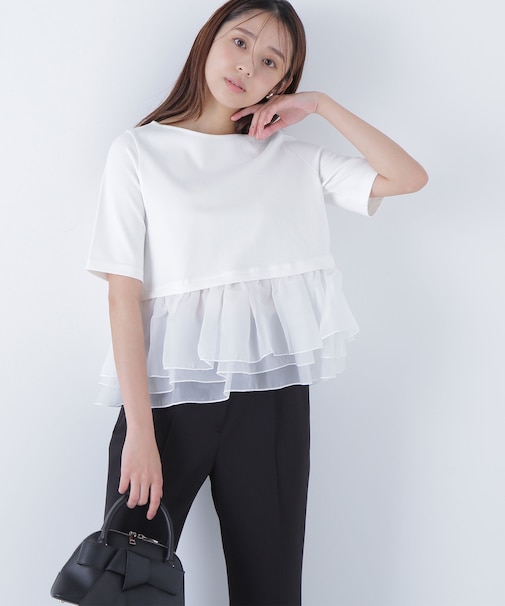シフォンドッキングペプラムカットソー