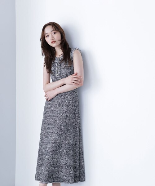 フリンジツイードニットワンピース｜ナチュラルビューティーベーシック
