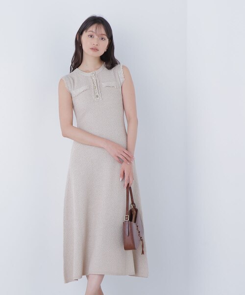 NATURAL BEAUTY BASIC フリンジツイードニットワンピース フリンジツイードニットワンピース｜ナチュラルビューティー