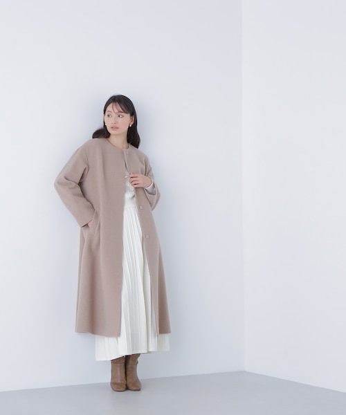 【美品】BEAUTY&YOUTH ビーバーノーカラーロングコート BEAUTY&YOUTH UNITED ARROWS（ビューティーアンドユース