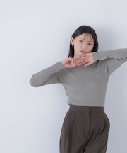 ラメリブボートネックニット