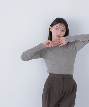 ラメリブボートネックニット