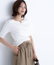 総針ベーシックシリーズ キーネックニット