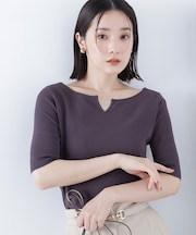 総針ベーシックシリーズ キーネックニット