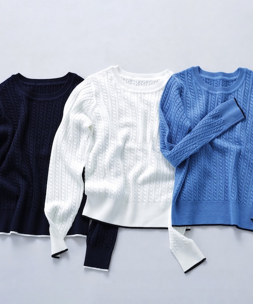 美品　IENA ミニケーブルニット　ホワイト WEB/一部店舗限定カラー』ヘンリーネックミニケーブルセーター