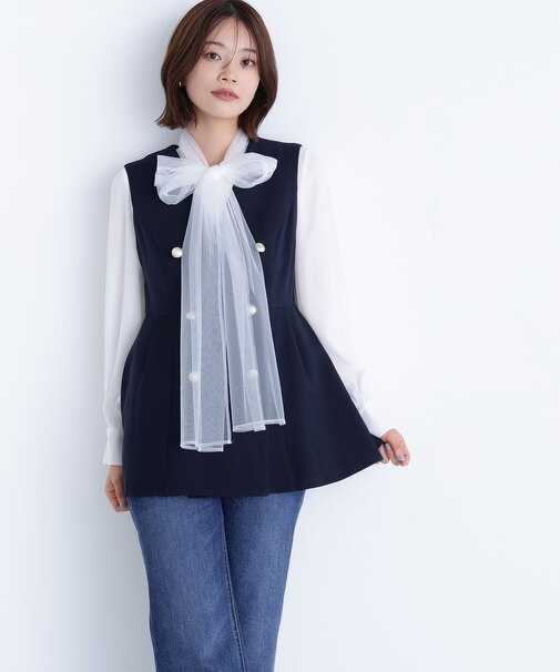 メタルボタンペプラムジレ