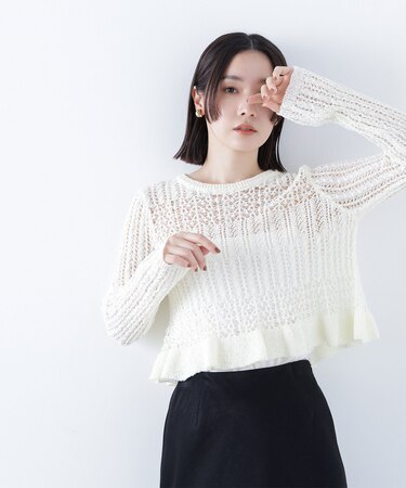 クロップドレースメッシュニット