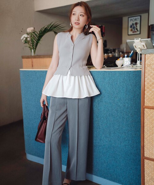 21,010円EASY SET UP ワイドストレート パンツ サックスブルー系 インレイデニムストレッチワイドストレートパンツ（ストレート