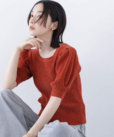 ギャザースリーブモールニット