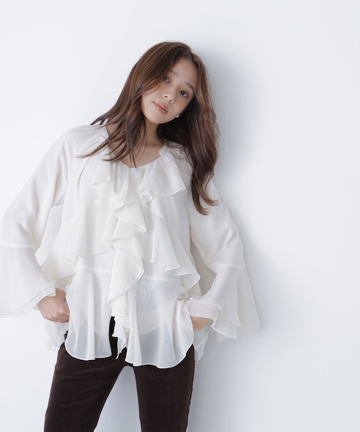 ラッフルフリルチュニックブラウス