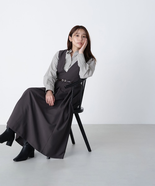 新品タグ付ベルテットタックジャンスカ ベージュP/Sサイズ ベルテッドタックジャンスカ｜ナチュラルビューティーベーシックの通販