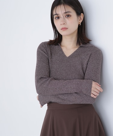ポロカラーVネックリブニット