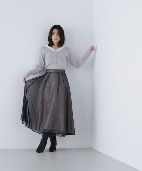 【新品未使用・日本製】FENNEL パイピングフレアスカート パイピングチュールフレアスカート｜ナチュラルビューティー