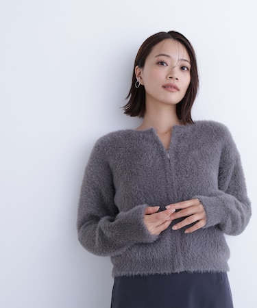 ヘアリージップカーディガン