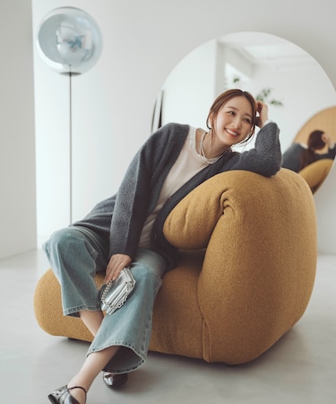 Vネックシャギー接結コーディガン