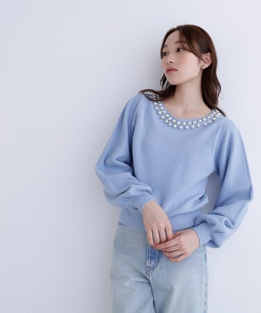 パールネックニット