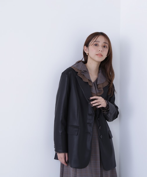 フェイクレザーシングルテーラードジャケット