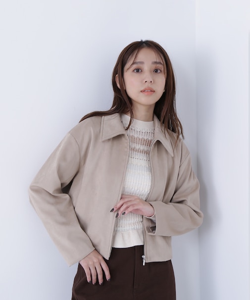 ステンカラーフェイクスエードブルゾン