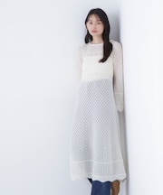レーシー編みニットワンピース