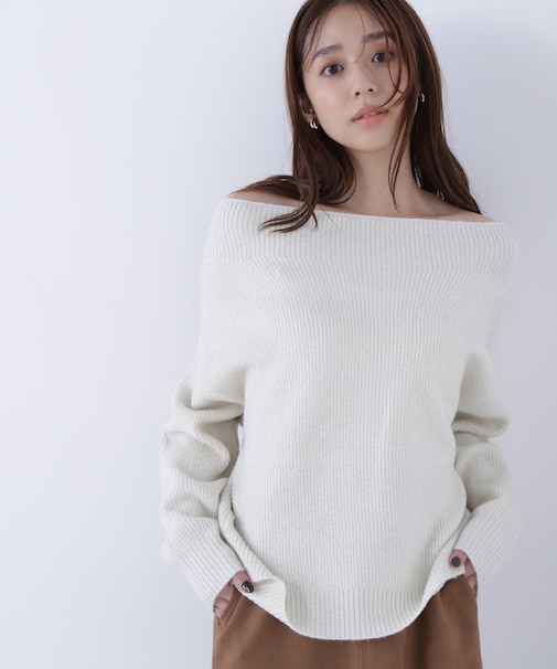 オフショルボクシーラメニット