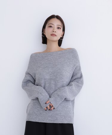 オフショルボクシーラメニット