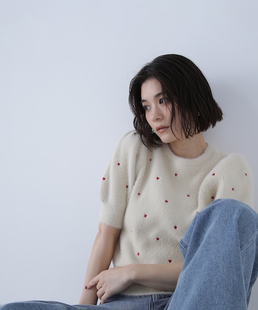 シャギーハート刺繍ニット