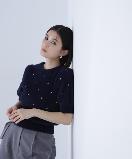 シャギーハート刺繍ニット