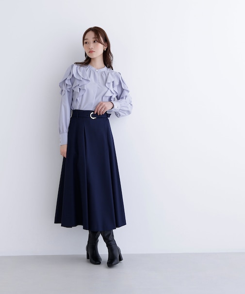 メタルバックルフレアスカート