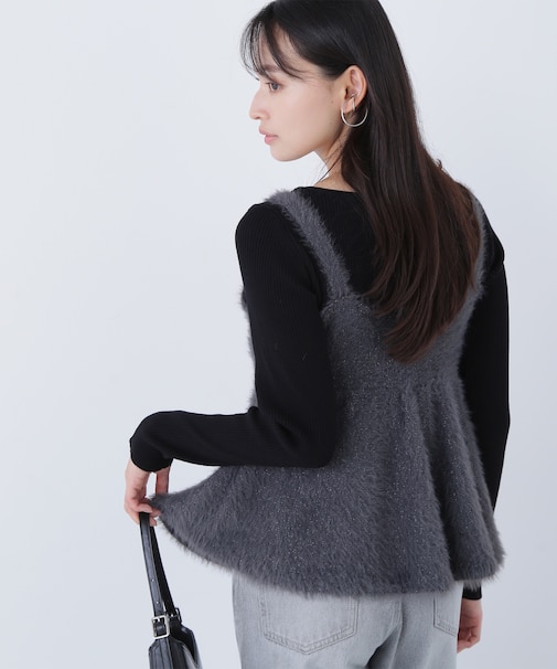 ヘアリーペプラムキャミセットニット