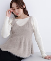 ヘアリーペプラムキャミセットニット