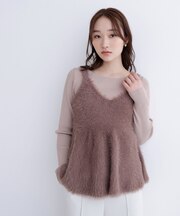 ヘアリーペプラムキャミセットニット