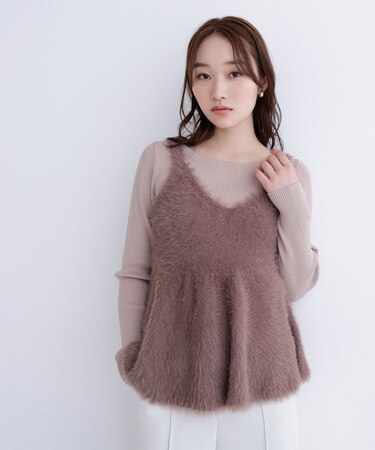ヘアリーペプラムキャミセットニット
