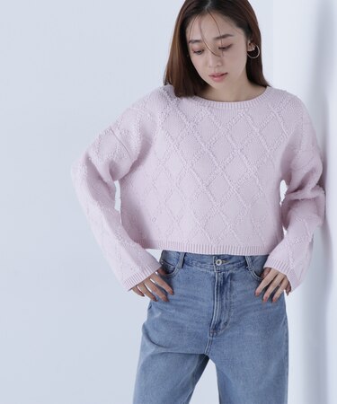 ダイヤ柄クロップドニット