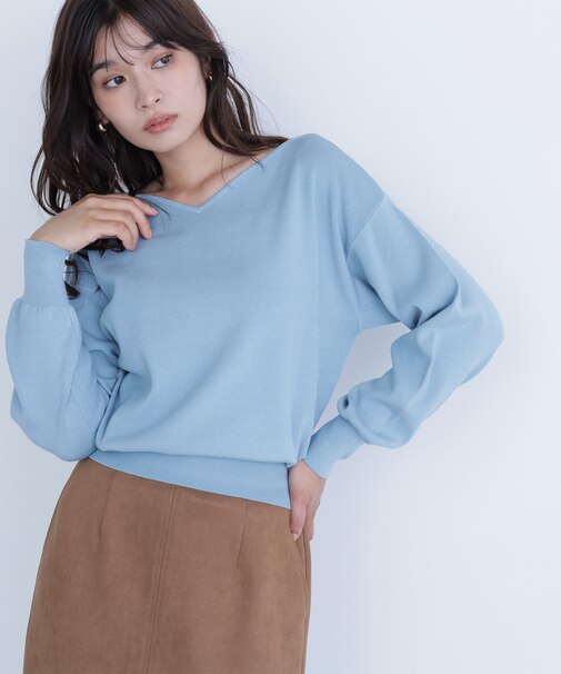総針ベーシックシリーズ ニュアンスVネックニット
