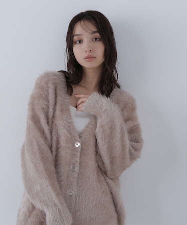 ヘアリーラメニットシリーズ Vネックカーディガン