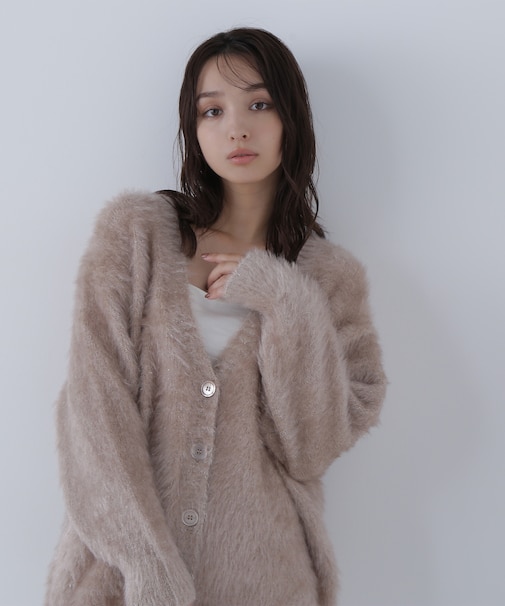 ヘアリーラメニットシリーズ Vネックカーディガン