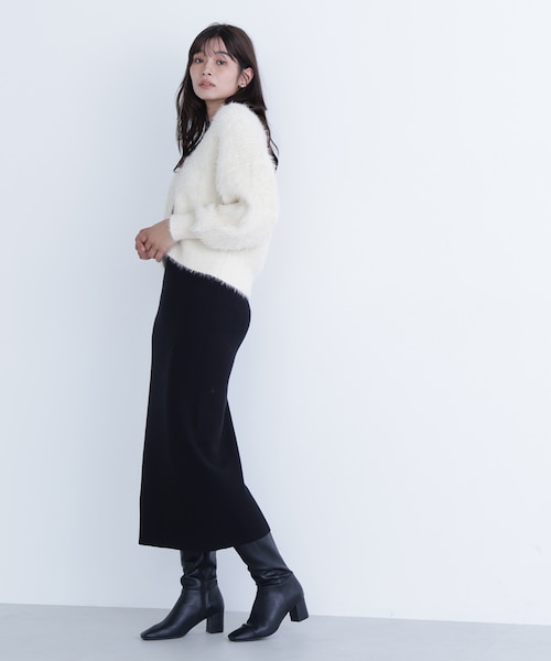 ✈ NATURAL BEAUTY BASIC　ウール　長袖　ワンピース　黒　S N. Natural Beauty Basic*｜襟付きニットワンピース | Rakuten