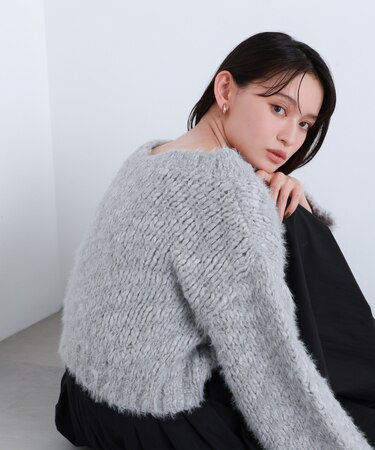 2wayネックスラブヤーンニット