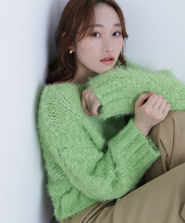 2wayネックスラブヤーンニット