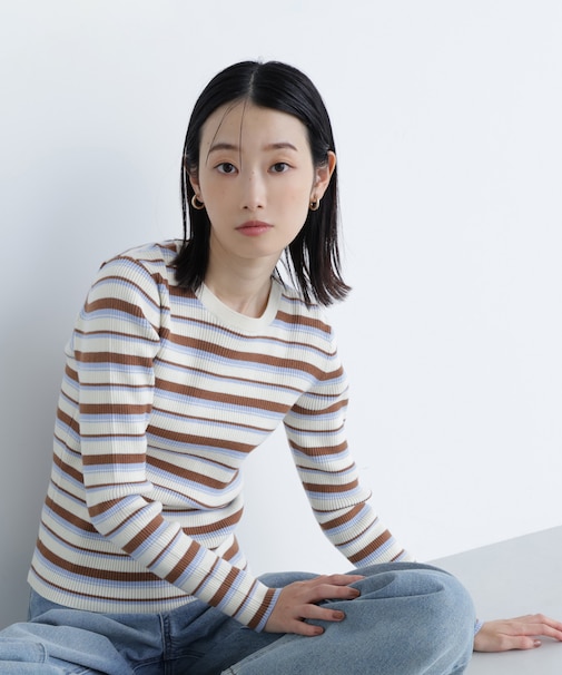 マルチボーダーリブニット