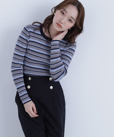 マルチボーダーリブニット